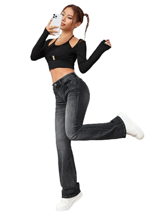 Fashion High Waist Boot Cut Stretch Denim Pants