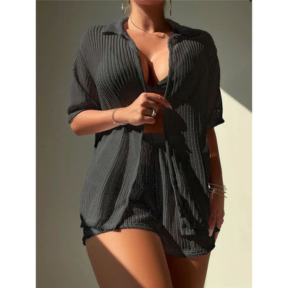 Women's Kimono Swimsuit Cover up Set with Shorts